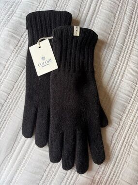 COLORI Men's Black Ribbed 100% Cashmere Reversible Gloves